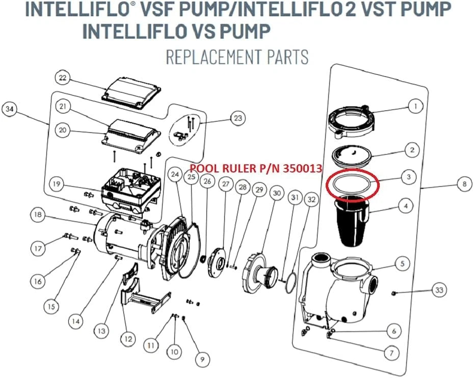 350013 Pentair Pump Lid O-Ring 2 Pack + Lubricant - IntelliFlo, Black