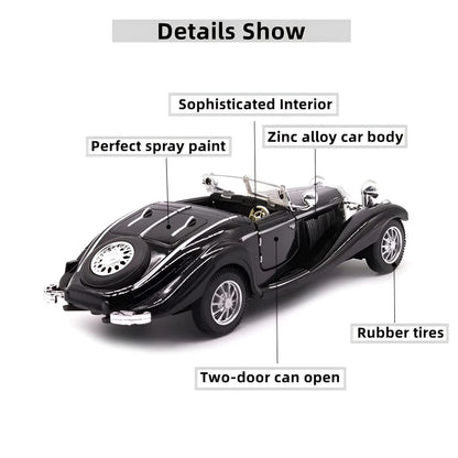 1:28 Scale Pullback Diecast Metal Antique Classic Length 6.5in/16.8cm, Black