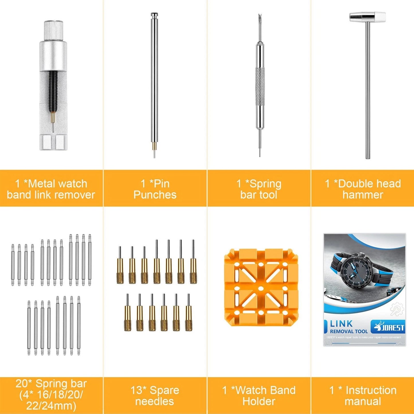 JOREST Watch Link Removal Tool, Band Tool Kit, Repair Kit for Yellow