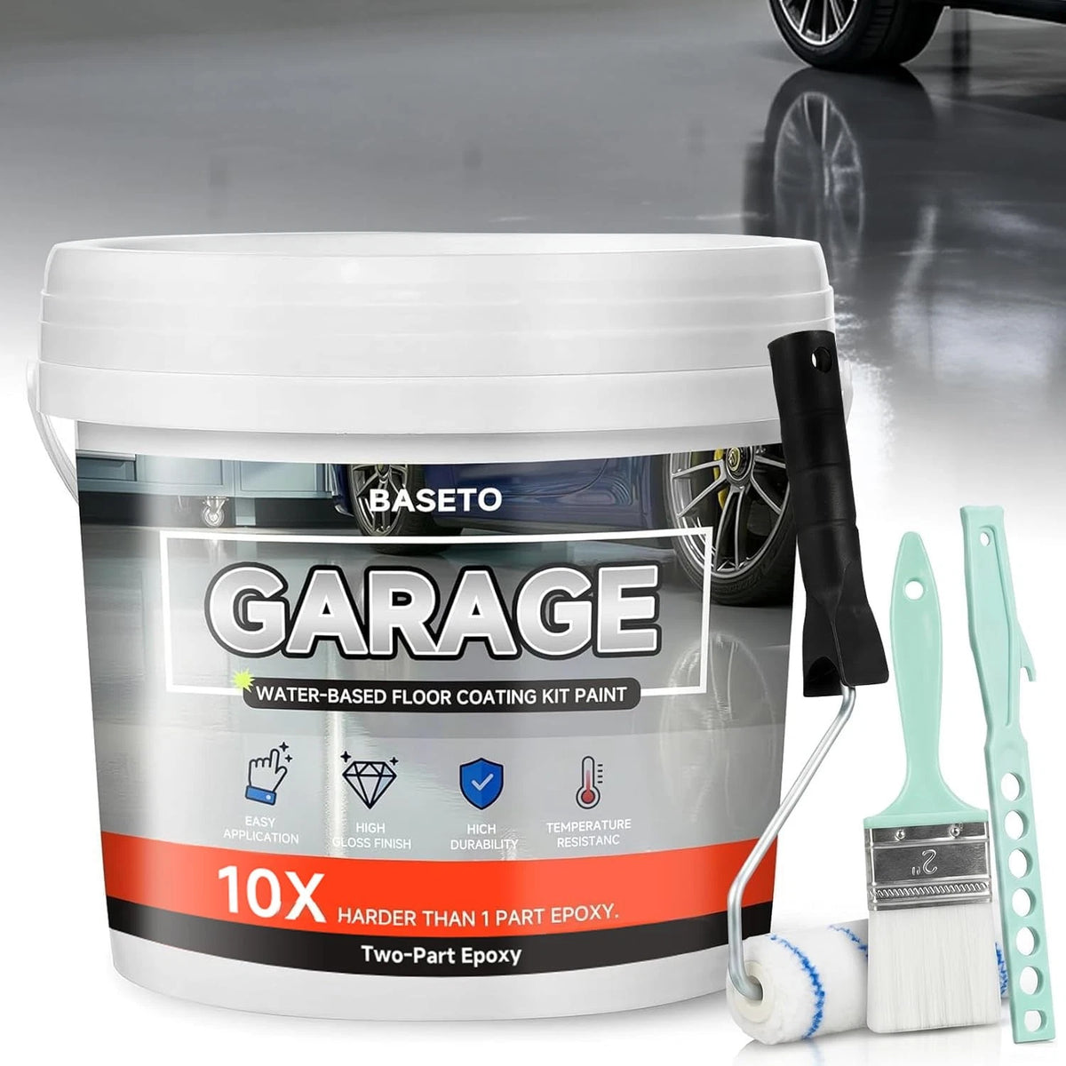 Garage Floor Epoxy Kit, 2K Paint with Tools, 70Fl OZ, Light Gray
