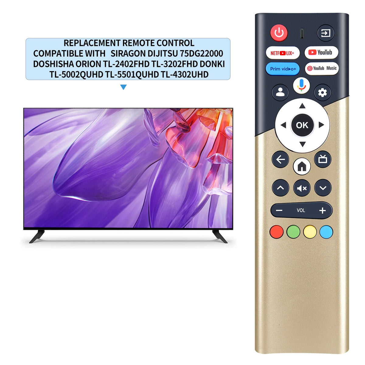 Voice Remote Control For Dijitsu TV 58DG22000 75DG22000 86DG22000