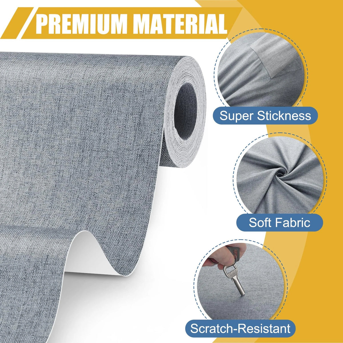 Fabric Repair Tape Kit, Self-Adhesive Linen Patch 4" x 80", Grey