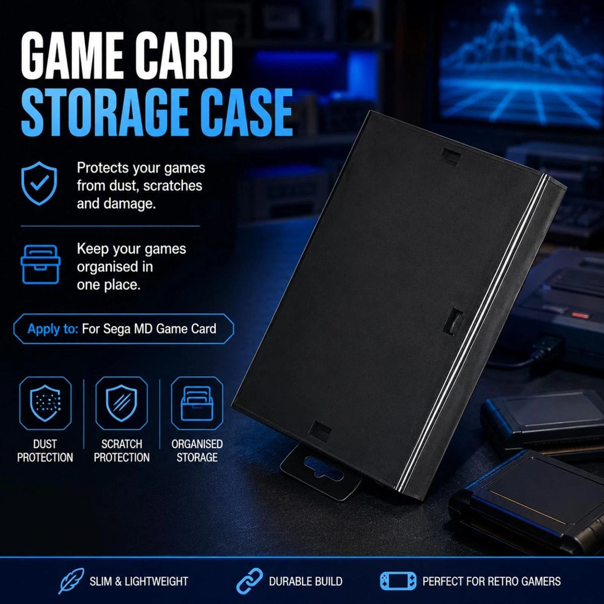 ABS Black Portable Box Storage Case Replacement For Sega Genesis Game Card