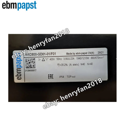 Ebmpapst W6D800-GD01-01/F01 Axial Fan 400V 50Hz 3.9/2.23A IP54 Cooling Fan