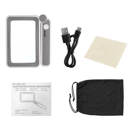 Handheld Illuminated Magnifier 4x 10 Led Dimmable Brightness USB C Rechargeable