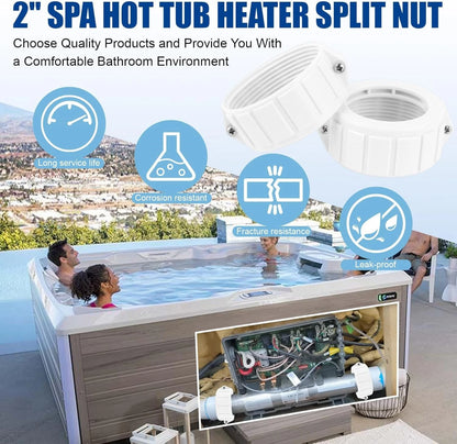 2" Spa Hot Tub Heater Split Nut Unions with Screw and Gasket/O-Rings,...