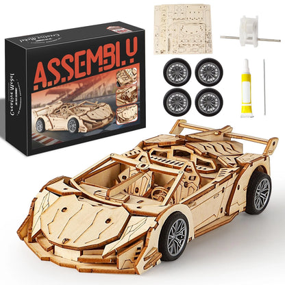 MOCBURIKU 3D Wooden Puzzles for Adults Roadster, Normal, Wood Color