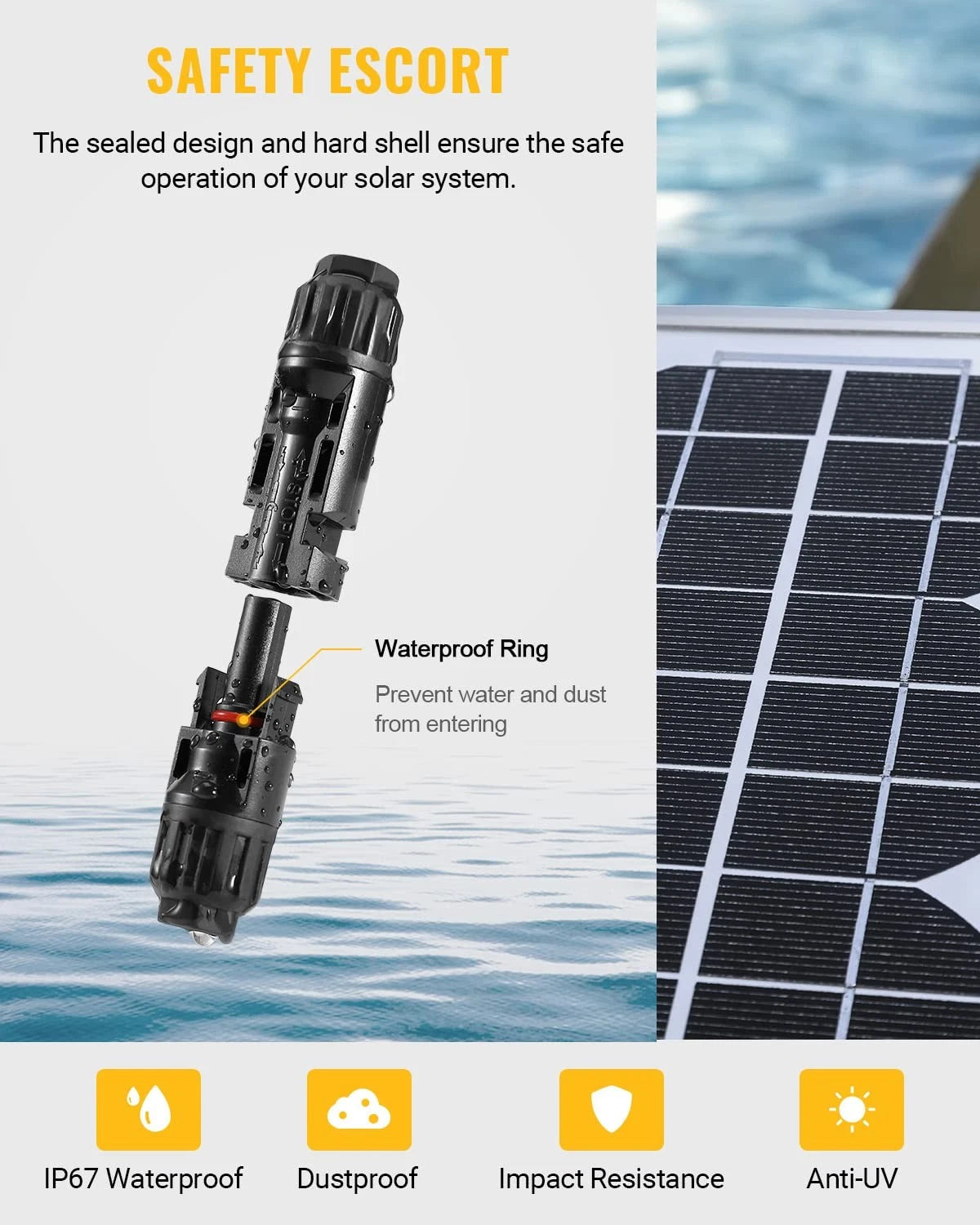 BougeRV 44PCS Solar 22 Pairs 10AWG Male/Female & 1 pair of spanners, Black