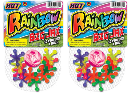JA-RU Rainbow Jax Toy Set (2 Pack) Big Plastic Jacks Game 2 Packs, Colorful