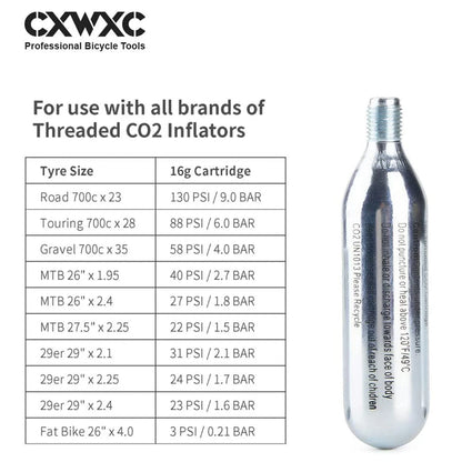 CXWXC CO2 Inflator with 4 x 16g Cartridges & Tubeless Tire Repair Black