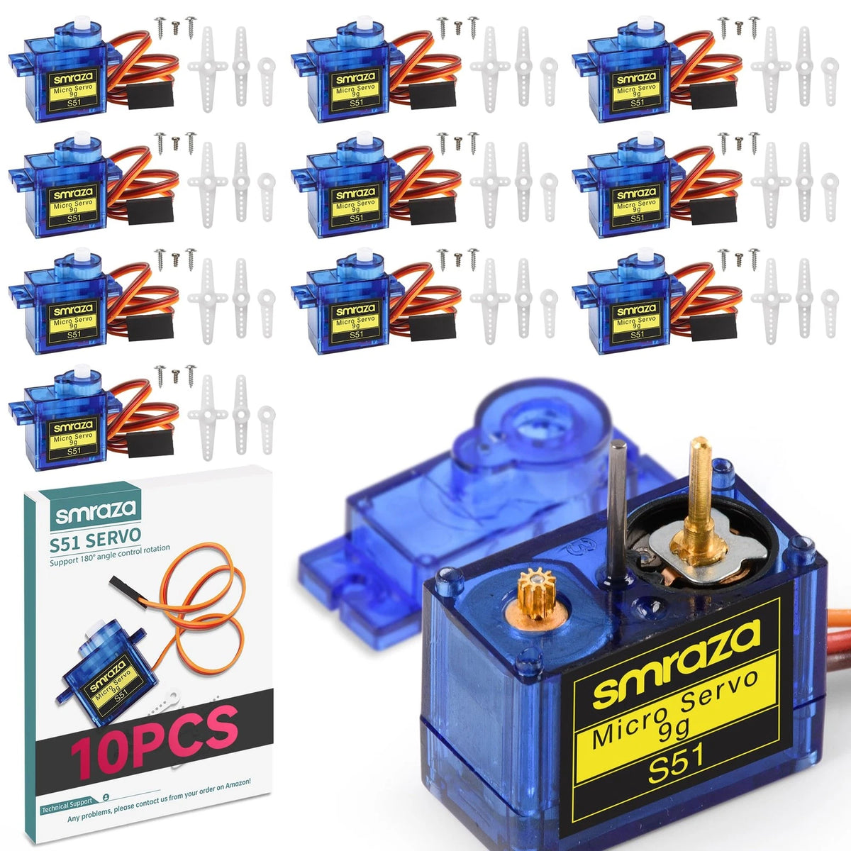 Smraza 10 Pcs SG90 9G Micro Servo Motor Kit (Metal Gear) for Arduino 10, Sg90