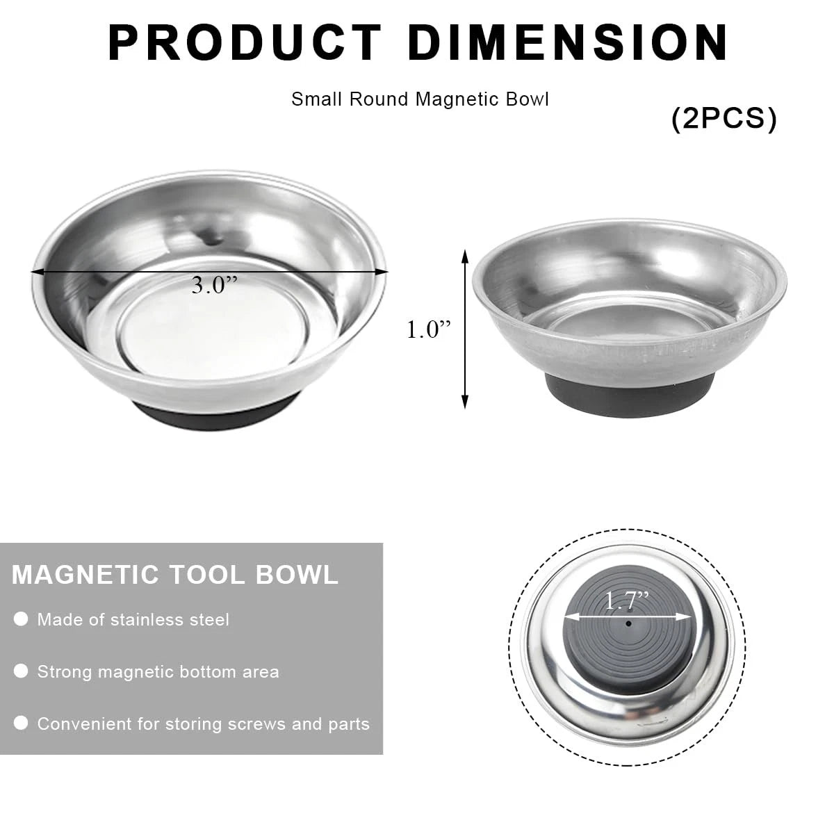 ZNDAW 2 PCS Magnetic Parts Tray Set, Stainless Steel 3" Round
