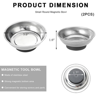 ZNDAW 2 PCS Magnetic Parts Tray Set, Stainless Steel 3" Round