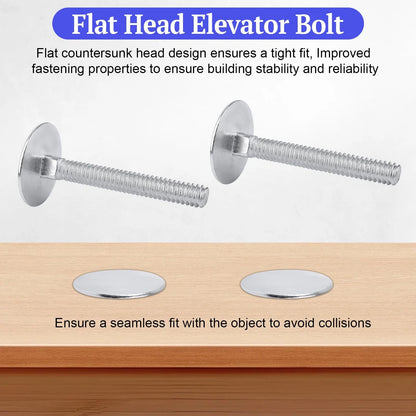 1/4-20 x 2 Elevator Bolts, Zinc Plated Flat Head X 2 Inch, Silver