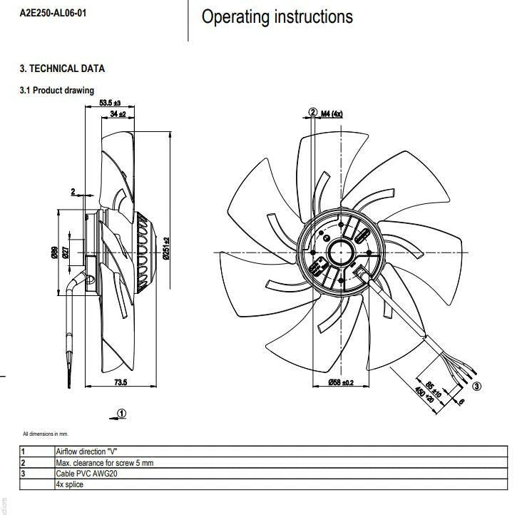Ebmpapst Fan A2E250-AL06-01 Axial Fan AC 230V 0.51A 115/150W ??250MM Cooling Fan