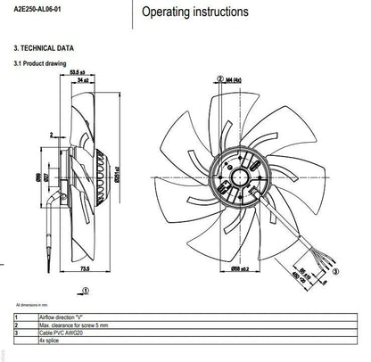 Ebmpapst Fan A2E250-AL06-01 Axial Fan AC 230V 0.51A 115/150W ??250MM Cooling Fan