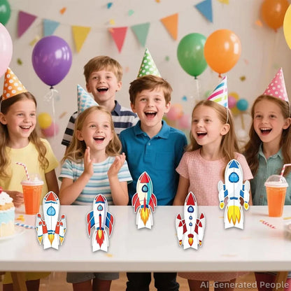 Oiuyamn 6-Piece Spaceship Party Decorations Set, 3D Rocket Centerpieces and...