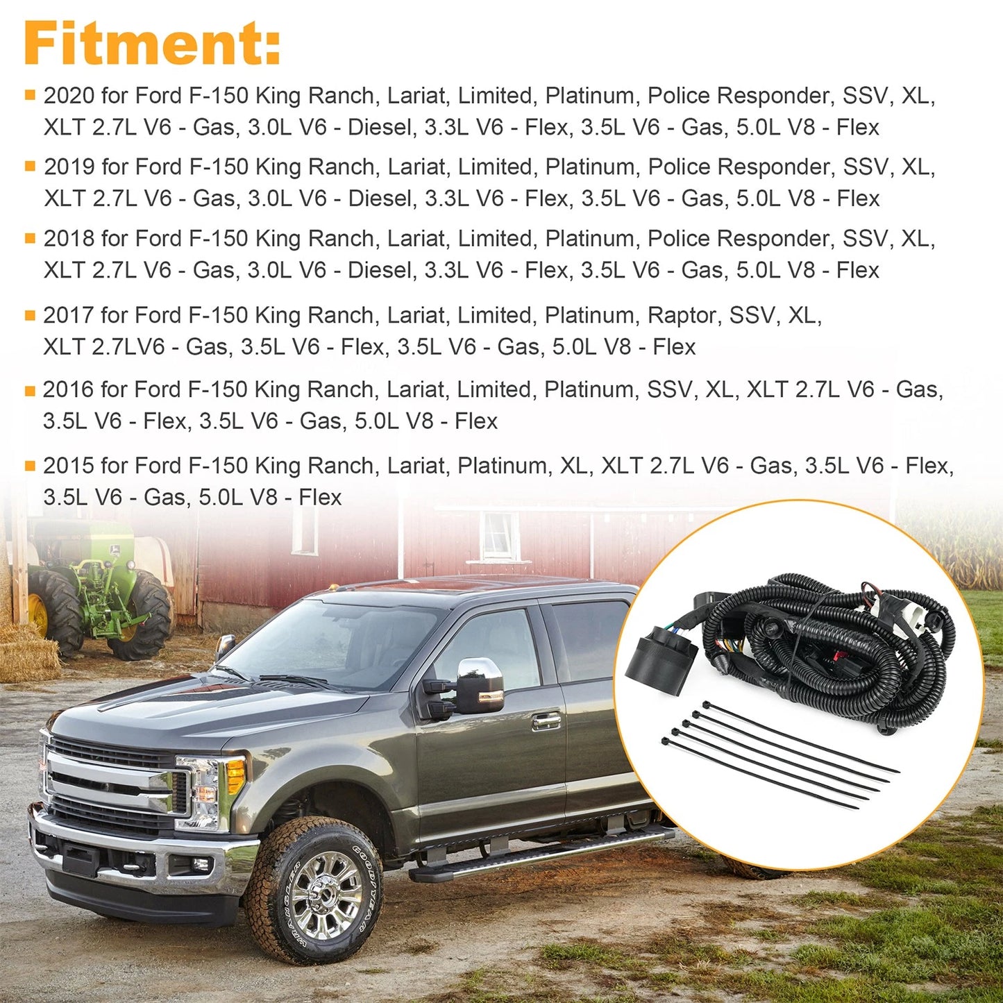 Trailer Tow Wiring Harness For Ford F-150 2015-2020 with Park Aid HL3Z-13A576-A