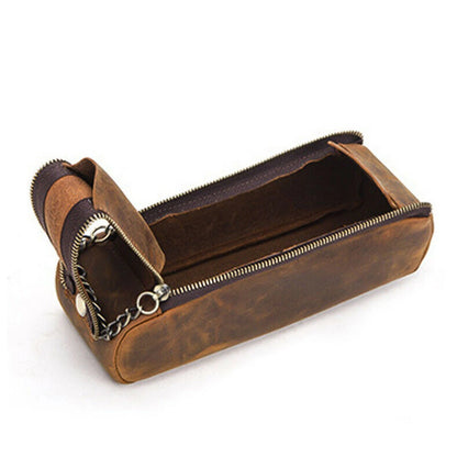 Leather Retro Style Cowhide Pen Case School Stationary Pen Pencil Pouch Bag