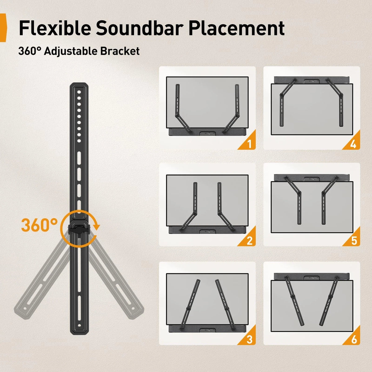 Perlegear Soundbar Mount with Adjustable Height, Sound bar up to Black