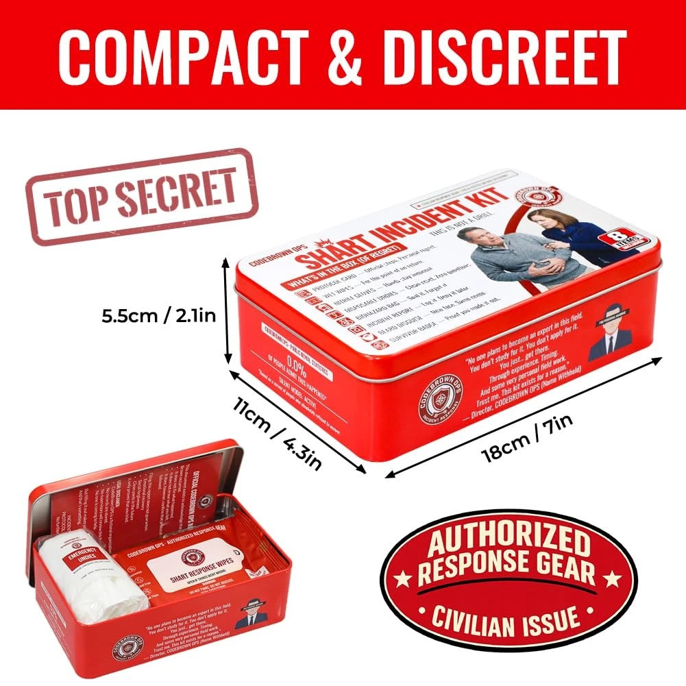 Shart Incident Kit for Men - 8 Items Gag Gifts Funny Novelty Emergency Red