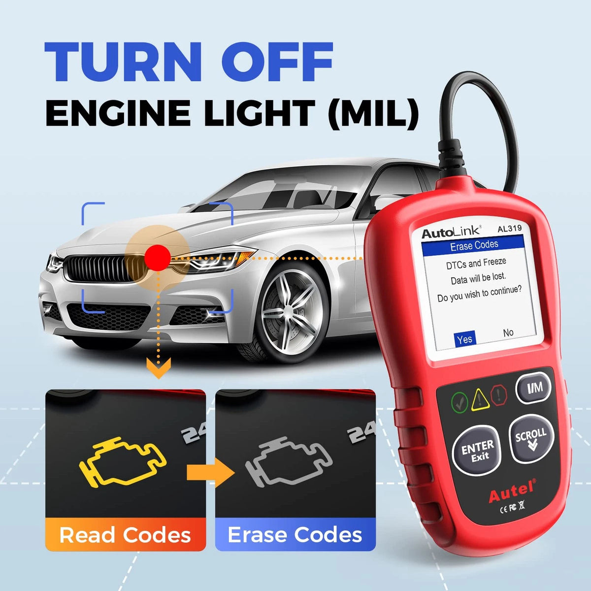 Autel Professional OBD2 Scanner AL319 Code Reader, AL319,