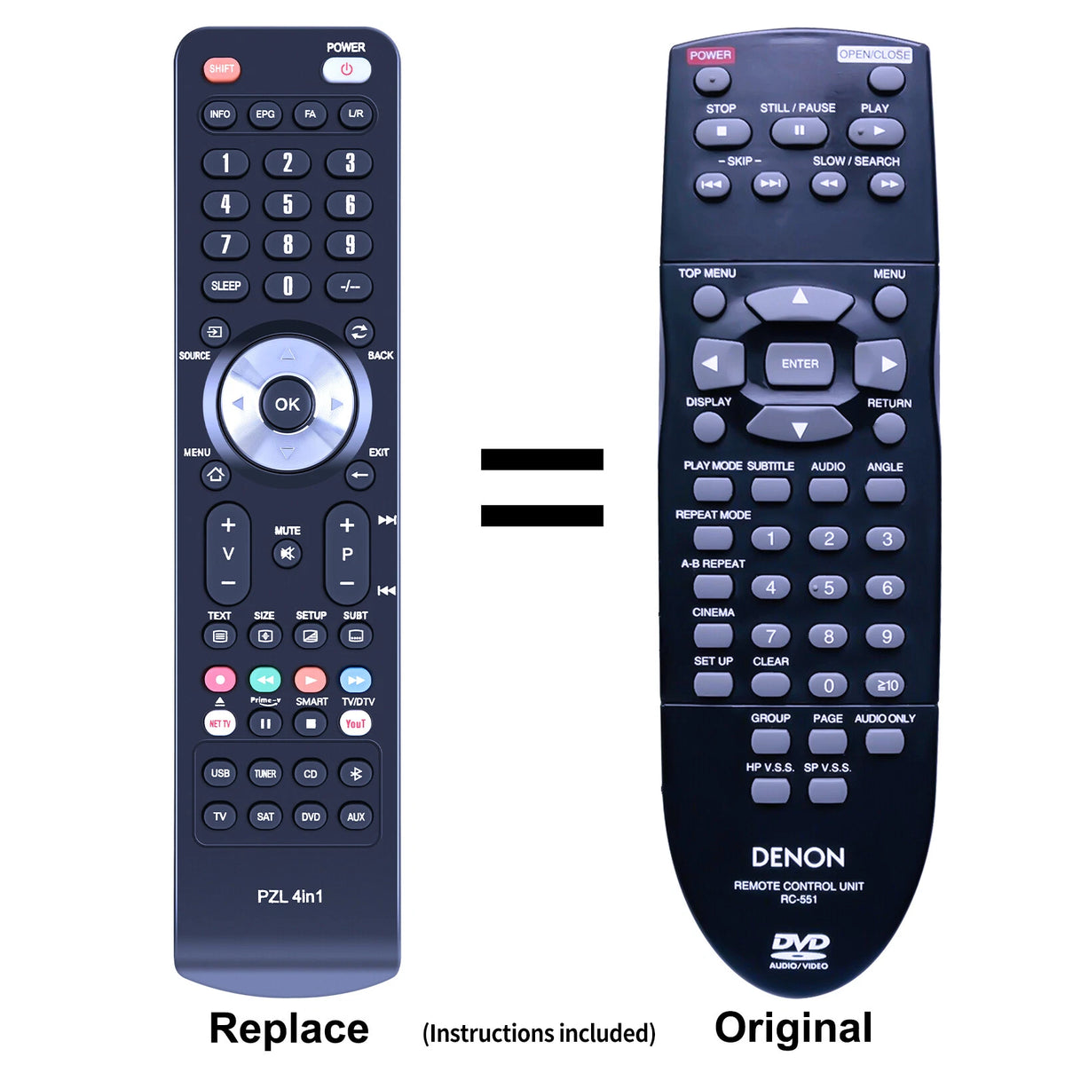 RC-551 Replacement Remote Control For Denon DVD Player DVD-1600, DVD-1600P