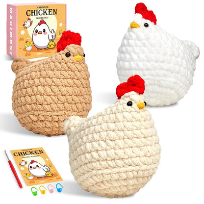 MAGIMUSE Crochet Kit for Beginners, 3 Pcs Chicken Small, 3