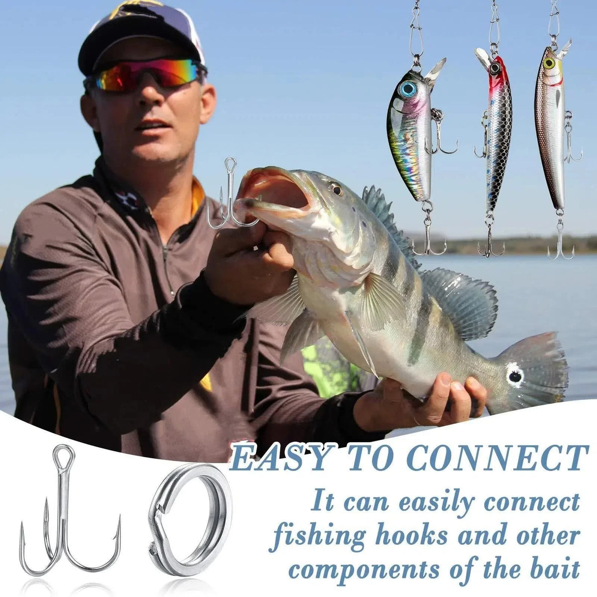 200 Pcs Stainless Steel Split Rings, 50 Treble Hooks, Lure Tackle [MIXED]