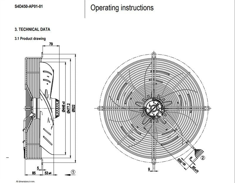 Ebmpapst S4D450-AP01-01 A4D450-AP01-01 Axial Fan 230/400V ??450MM 0.48/0.53A Fan