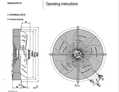 Ebmpapst S4D450-AP01-01 A4D450-AP01-01 Axial Fan 230/400V ??450MM 0.48/0.53A Fan