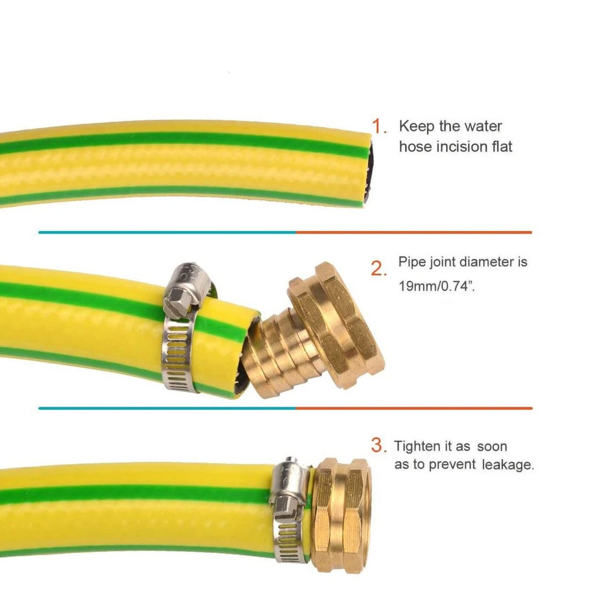 Garden Brass Mender End Repair Kit Hose 3/4" Male Female 3 Pack Quick Connector