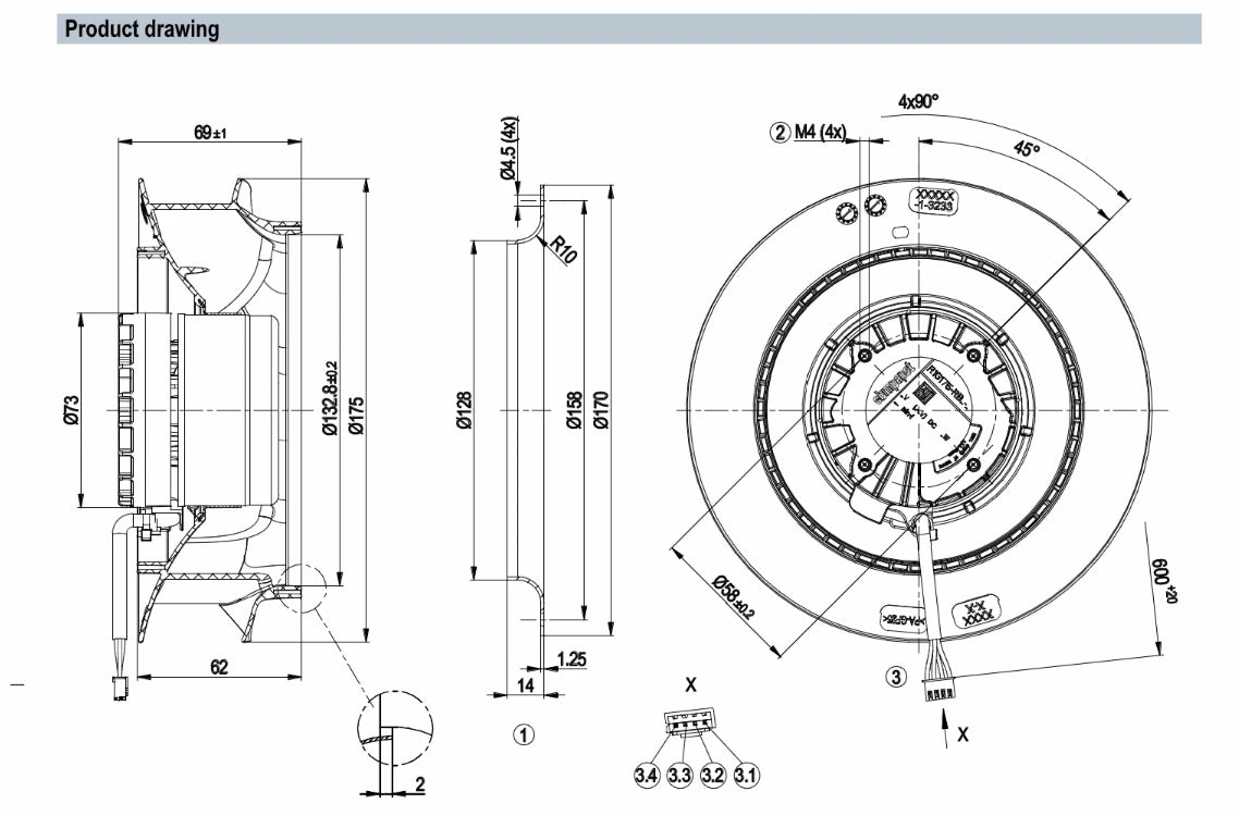 Ebmpapst R1G175-RB33-G01 Centrifugal Fan 48V 1.85A 75W 3950RPM EC Cooling Fan