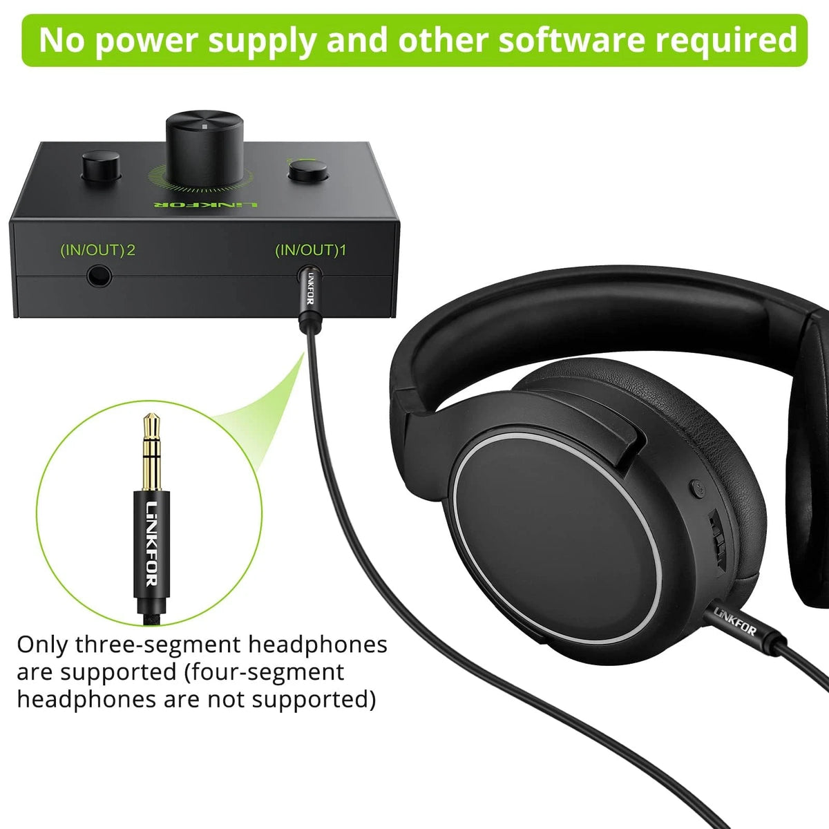 LiNKFOR 2 Ports 3.5mm Stereo Audio Selector Box with 2 3.5mm, Black