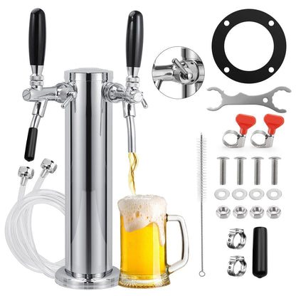 Adjustable Dual Tap Kegerator Tower Draft Beer 3 beer tap tower, Silver