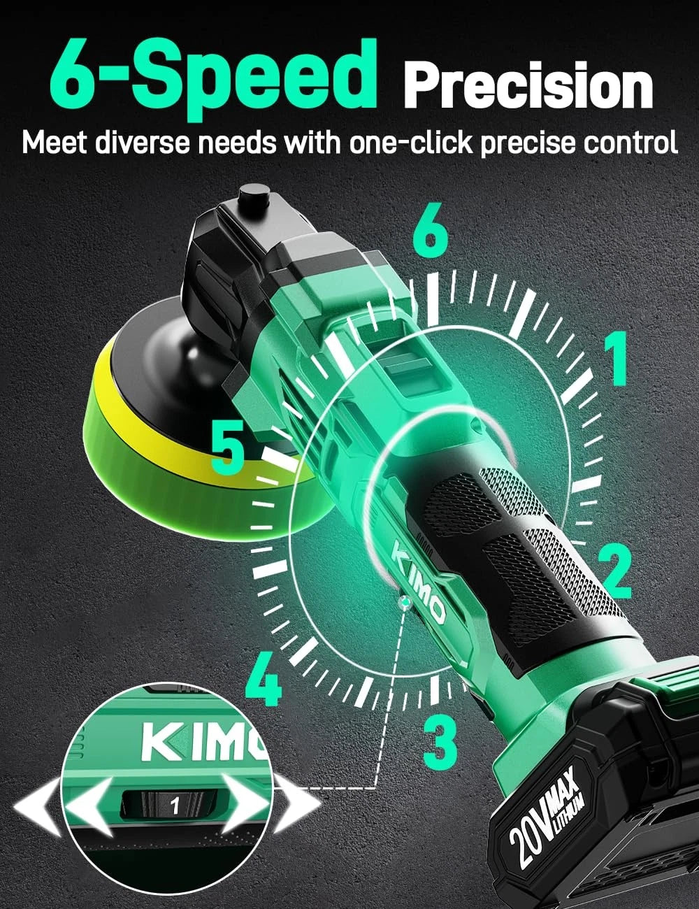 KIMO 20V Cordless Polisher, 24PCS Car Buffers & Polishers Kit 4 INCH, Green