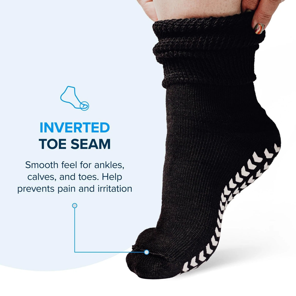 2 Pairs Extra Wide Socks For Swollen Feet, Non-Slip Hospital and 11-13, Black