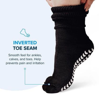 2 Pairs Extra Wide Socks For Swollen Feet, Non-Slip Hospital and 11-13, Black