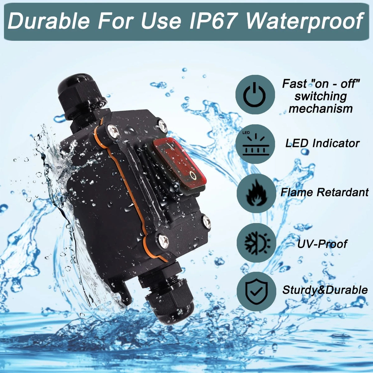 12V Inline Cord Switch IP67 Waterproof, Outdoor ON/Off Toggle DC...