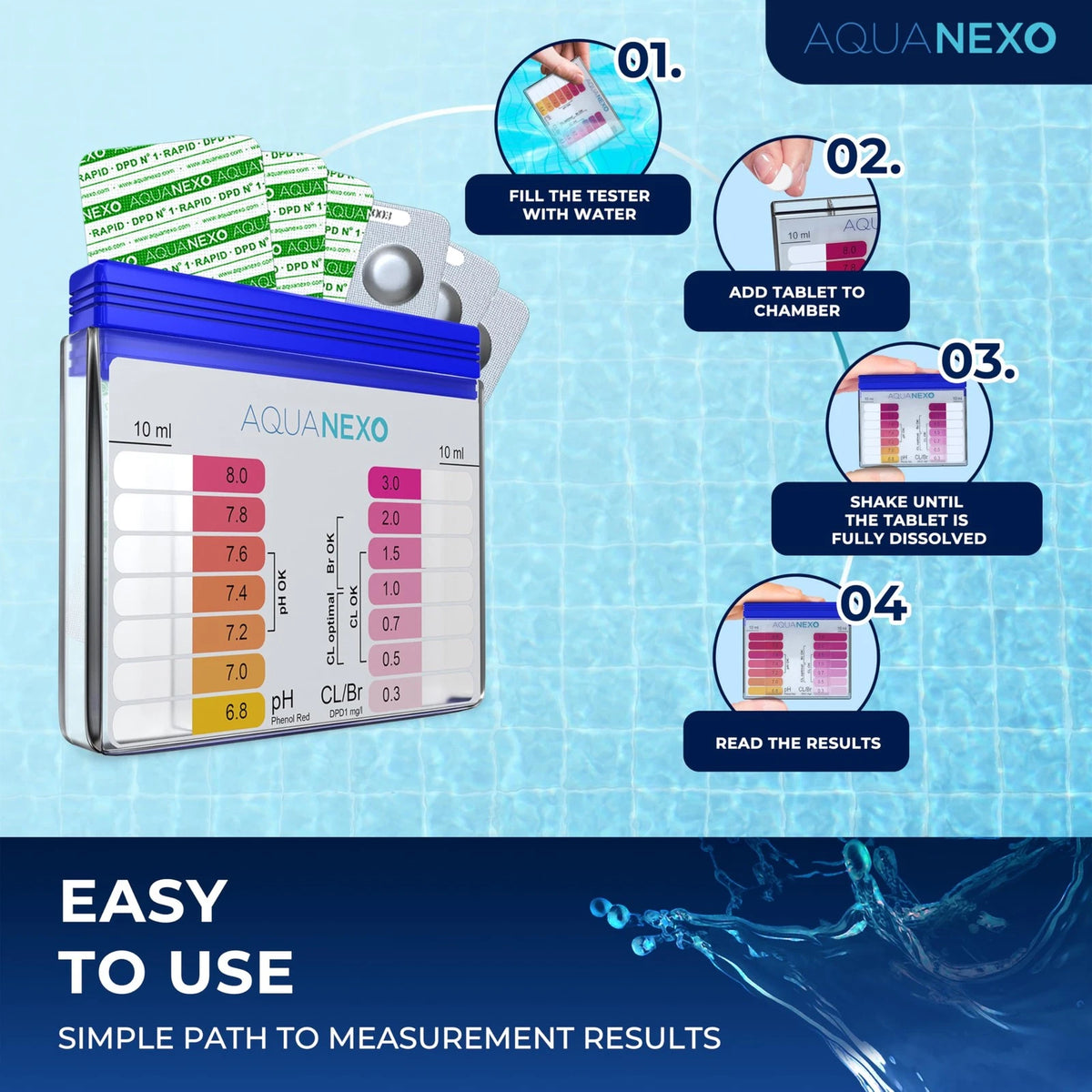 AQUANEXO Water Test Kit pH and Chlorine Including 60 Pool Tablets: 30x...