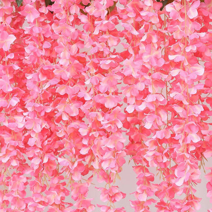 Duovlo 12 Piece Artificial Silk Wisteria Vine 3.6 Feet Ratta Dark Pink
