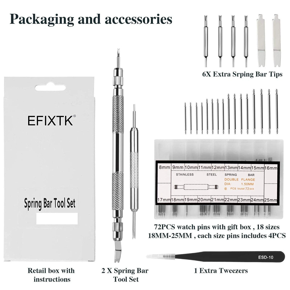 EFIXTK Spring Bar Tool Set with Extra 6 Tips Pins for Watch Wrist Bands...