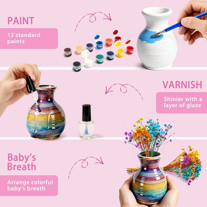 Mini Pottery Wheel for Kids - Painting Craft Kit with Mini, Pink