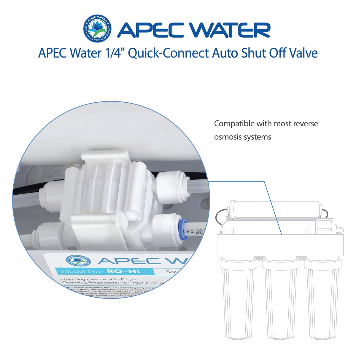 APEC Water Systems Auto Shut Off Valve Replacement Part (ASO) 0.25 Inch, White