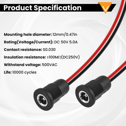 DALQUIS 10A DC-099 Power Jack Cord Socket, 5.5x2.1MM Threaded