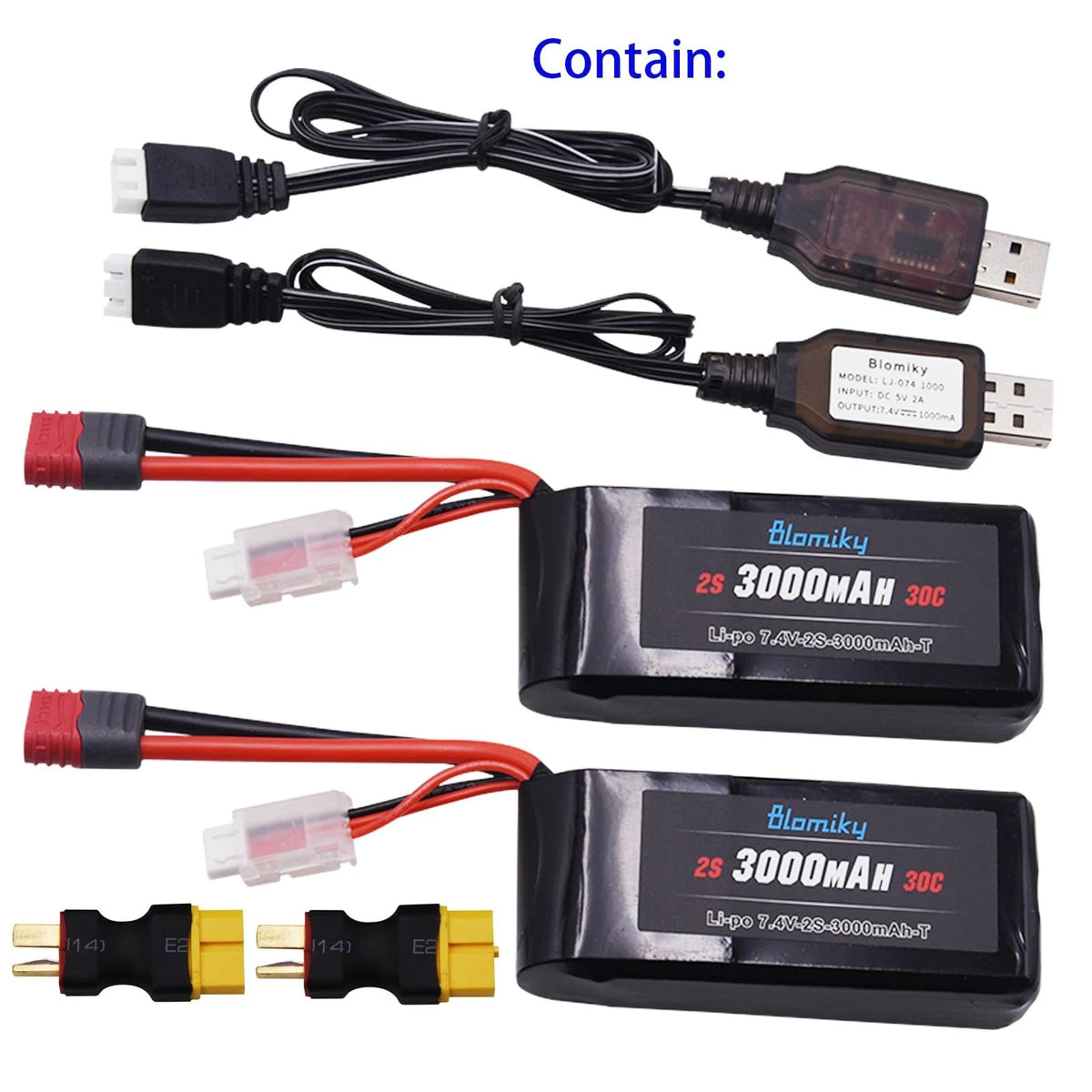 Blomiky 2 Pack 7.4V 2S 3000mAh Shorty T Plug Lipo Battery with XT60...