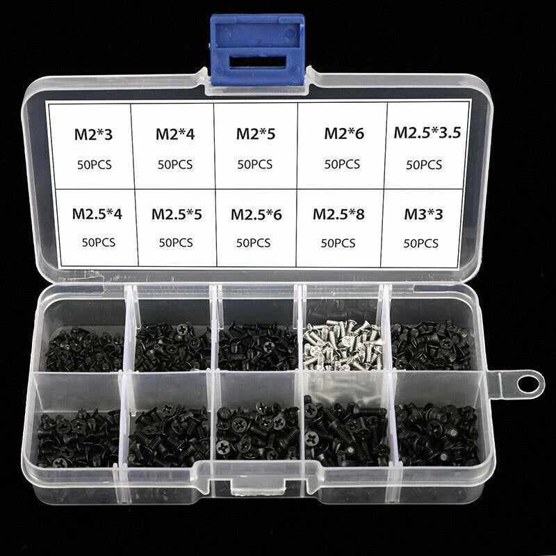 1Box Alloy Steel M2 M2.5 M3 10 Sizes Laptop Computer Notebook Repair Screws Kit