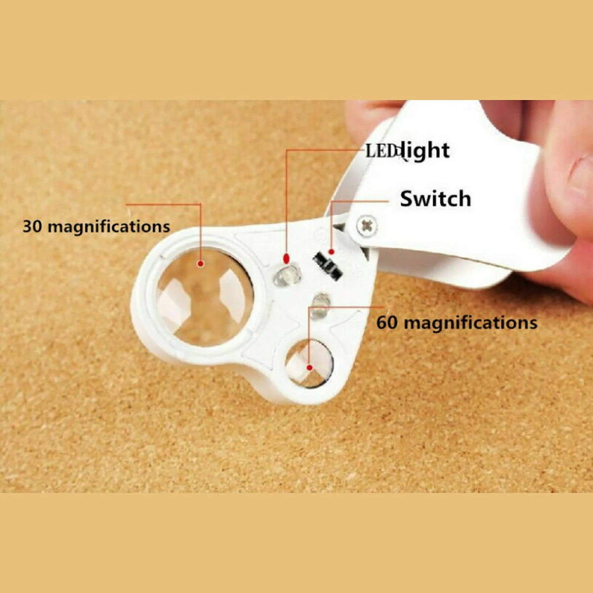 Protable 30x 60x Jeweler Loupe Dual lenses Band Light Antique geology Magnifier