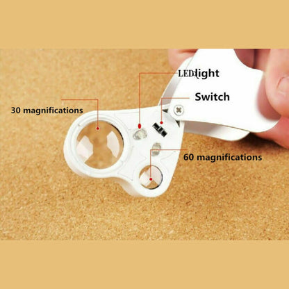 Protable 30x 60x Jeweler Loupe Dual lenses Band Light Antique geology Magnifier