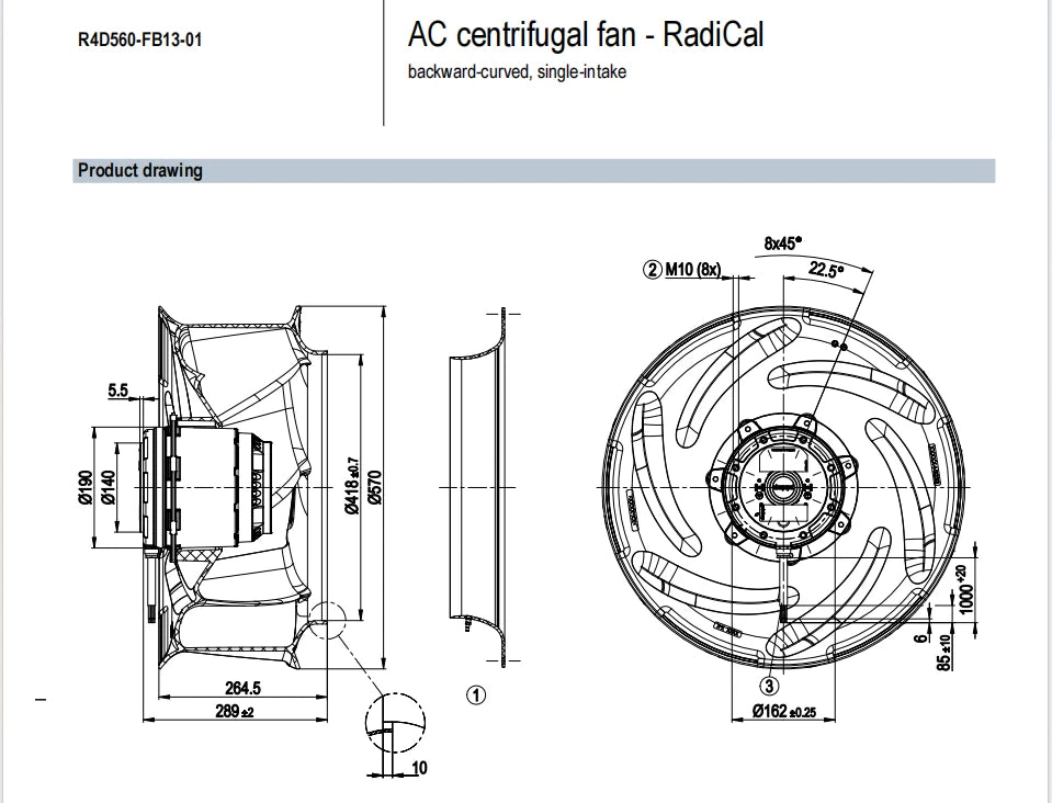 Ebmpapst R4D560-FB13-01 Centrifugal Fan AC 400/480V 2.6/5.3A Cooling Fan